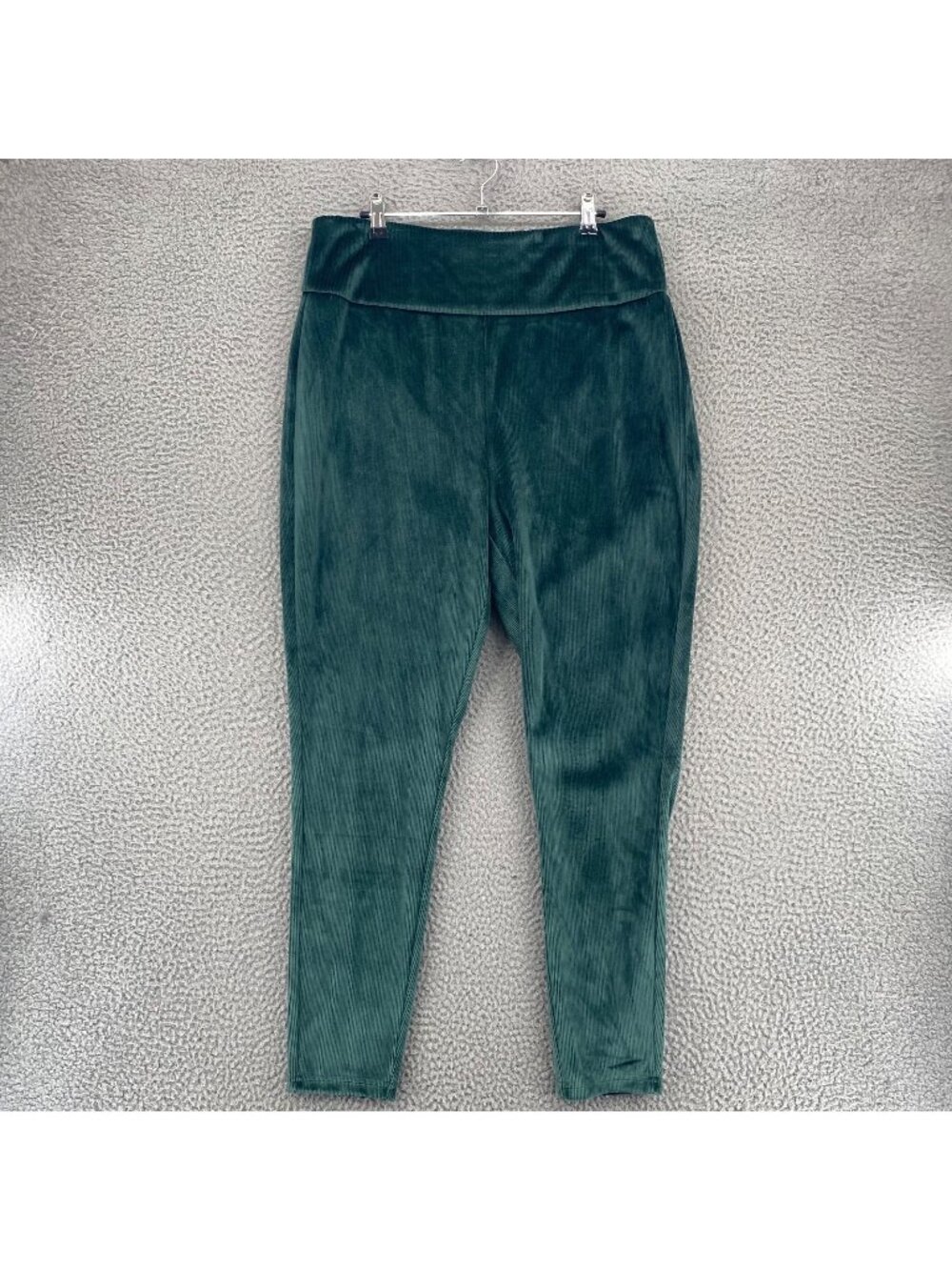 Wonderly Studio Pants Womens Extra Large Green Velvet Ribbed High Waist Ankle